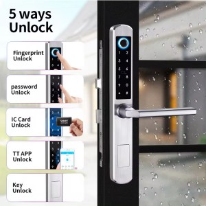 Waterproof Stainless Steel 304 TTLock App Fingerprint Password Keyless Entry Smart Sliding Aluminum Door Lock